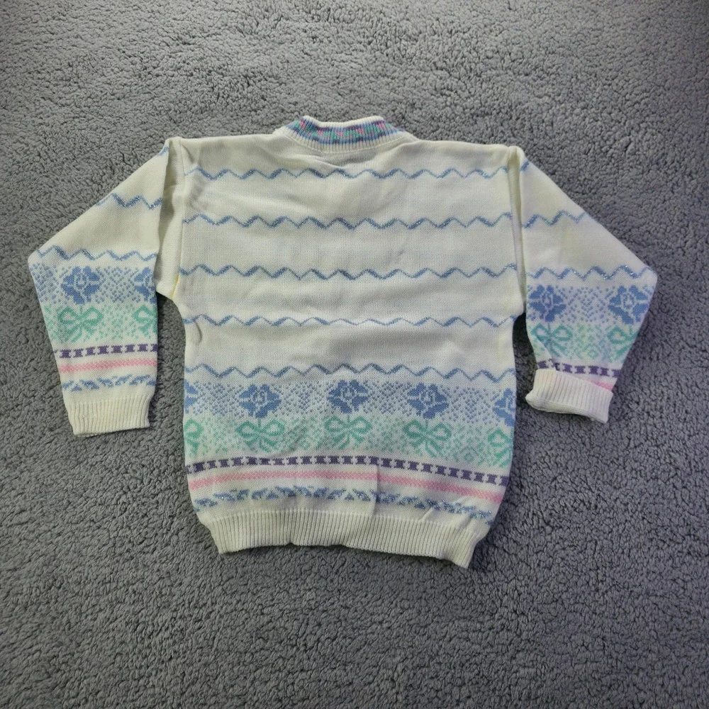 Vintage Zephyr Kids White Pastel Fair Isle Metallic Knit Sweater Canada S